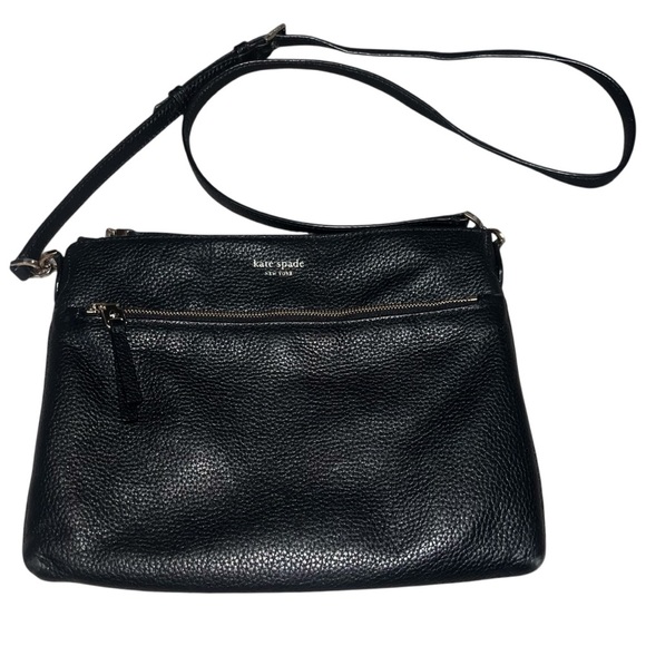 EUC Kate Spade Black Leather Crossbody Bag Pink Interior Gold Hardware - Picture 1 of 13